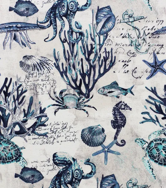 Oceanography Indigo Outdoor Print Fabric by Joann