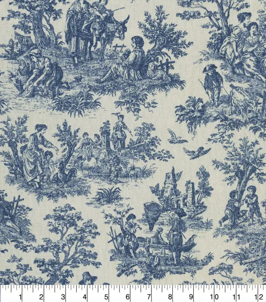 Waverly Country House Toile Indigo Blue Fabric