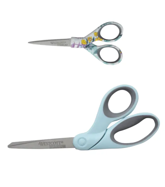 Westcott 8 Titanium Scissor and Rotary Cutter, for Sewing/Cutting Fabric,  Blue Floral, 2-Pack 