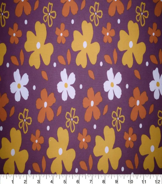 Brown Flowers on Dark Brown Cotton Fabric