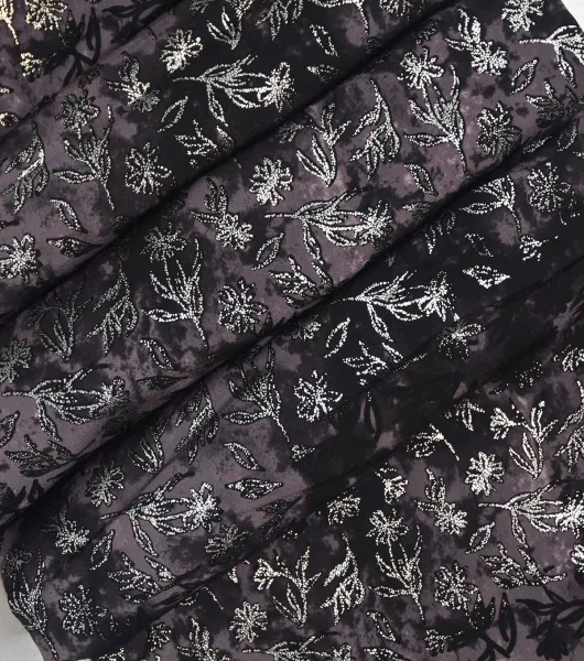 Black & Silver Tie Dye Floral Silky Crepe Fabric by Joann