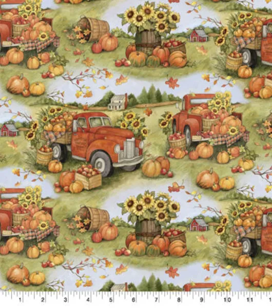 Susan Winget Pumpkin Truck Fall Cotton Fabric by Susan Winget Joann x