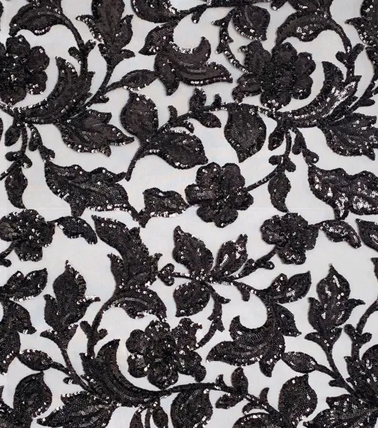 Black Leafy Sequin Tulle Mesh Fabric by Joann Joann x Ribblr