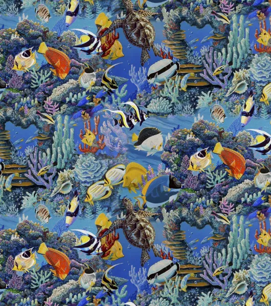 David Textiles Blue Tropical Waters Novelty Cotton Fabric by David