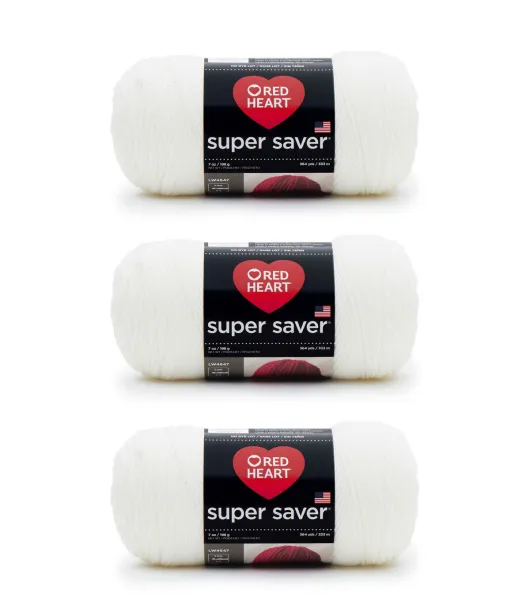 Red Heart Yarn Super Saver 100% Acrylic Worsted Weight Yarn for Knitting  and Crocheting - Yarn Pack of 6, 7oz Each (White)