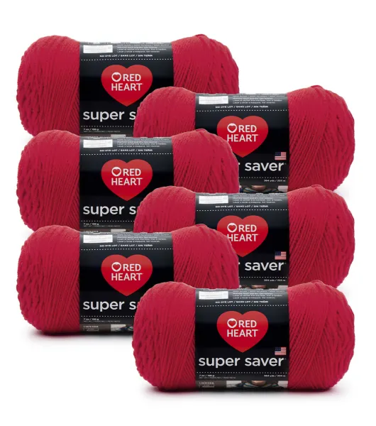 Red Heart Yarn Super Saver 100% Acrylic Worsted Weight Yarn for Knitting and Crocheting - Yarn Pack of 6, 7oz Each (White)