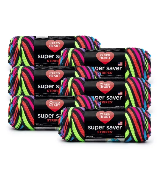 Red Heart Super Saver Yarn - Neon Stripes