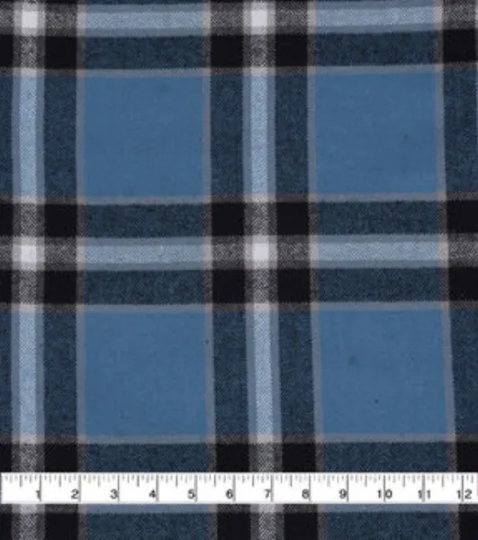 Dusty Blue Plaid Brushed Cotton Shirting Fabric by Joann