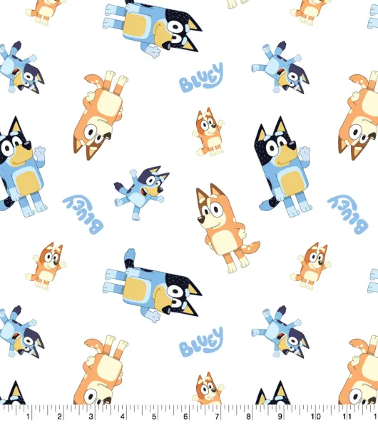 Cotton Bluey and Family Logo Toss Bandit Chilli Heeler Dogs Kids TV Show  Characters Cotton Fabric Print by the Yard (79735-A620715)