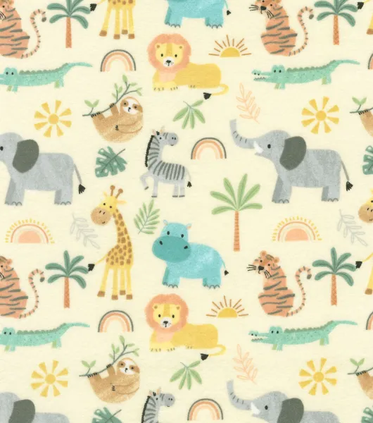 Robert Kaufman Boho Jungle Safari Animals on Yellow Nursery Flannel