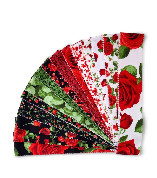 18 x 22 Hi Fashion Batik Red Rose Garden Cotton Fabric Squares 42pc