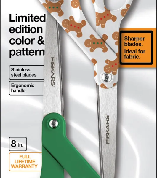 Fiskars 8 Christmas Green & Gingerbread Fabric Scissors 2pk