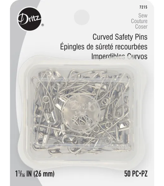 Dritz Quilter's Coiless Curved Safety Pins, 30 Count