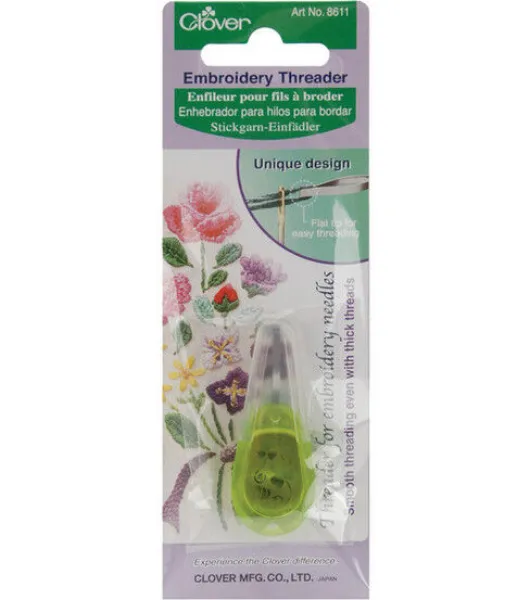 Clover 8611 Needle Threader for Embroidery Needles-Apple Green