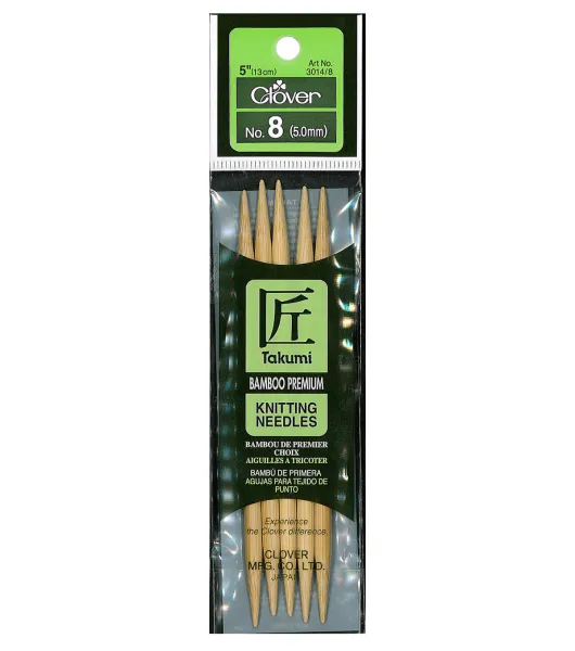 Clover 5” Size 8 Bamboo Double Point Knitting Needle Set 5ct by Clover