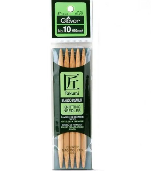 Clover 5” Size 10 Bamboo Double Point Knitting Needle Set 5ct by Clover