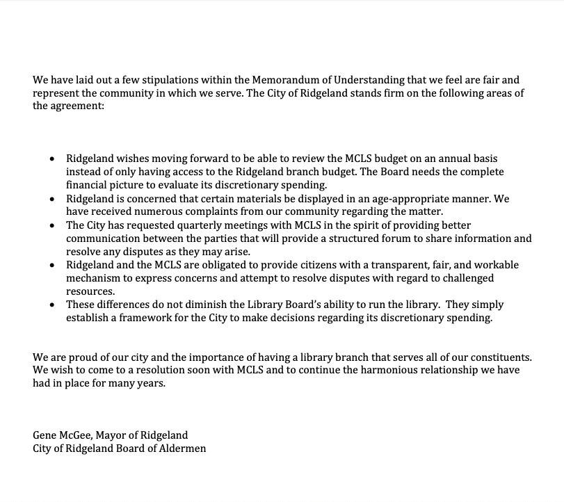 City of Ridgeland Statement City of Ridgeland