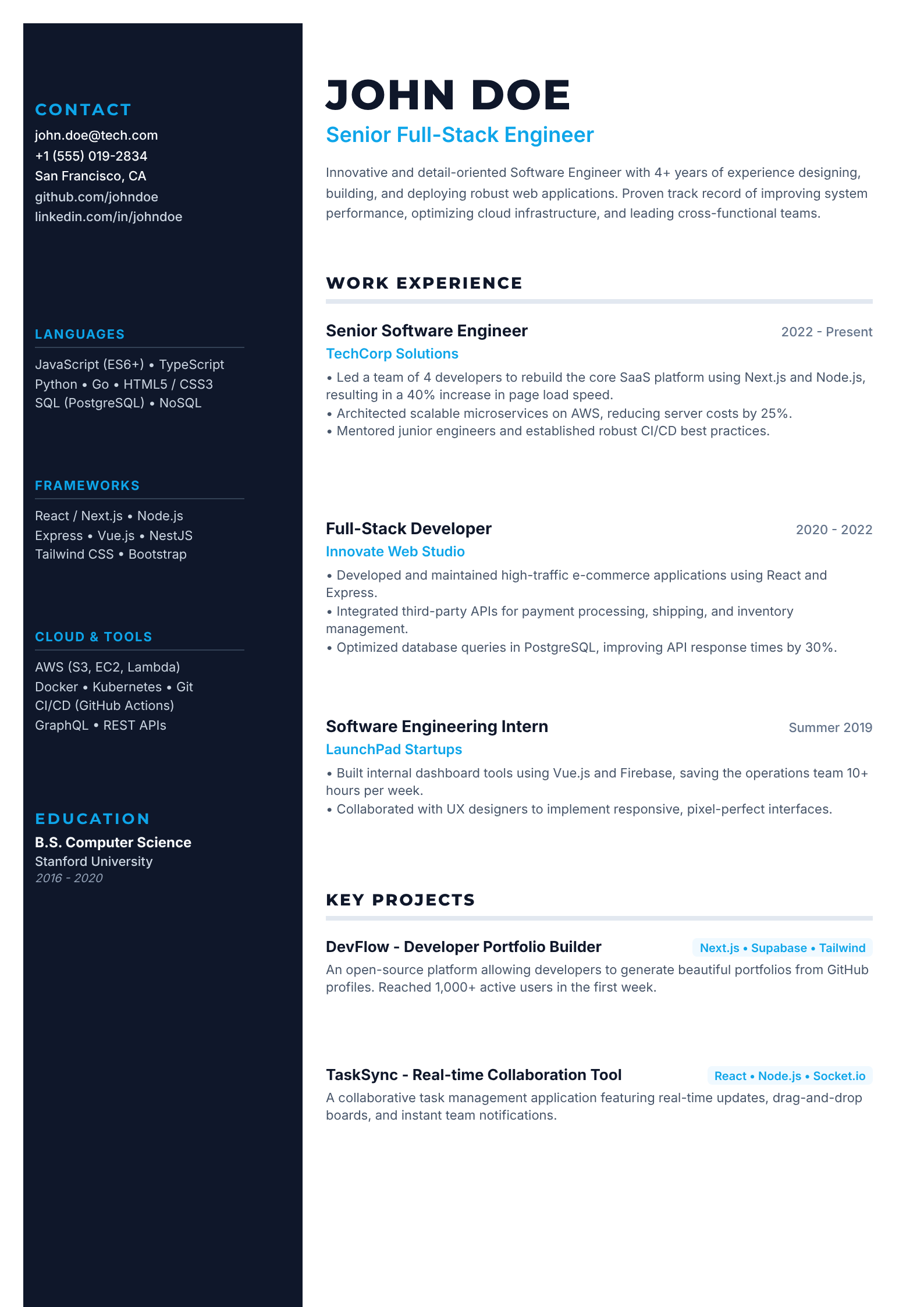 Two-column Tech Resume