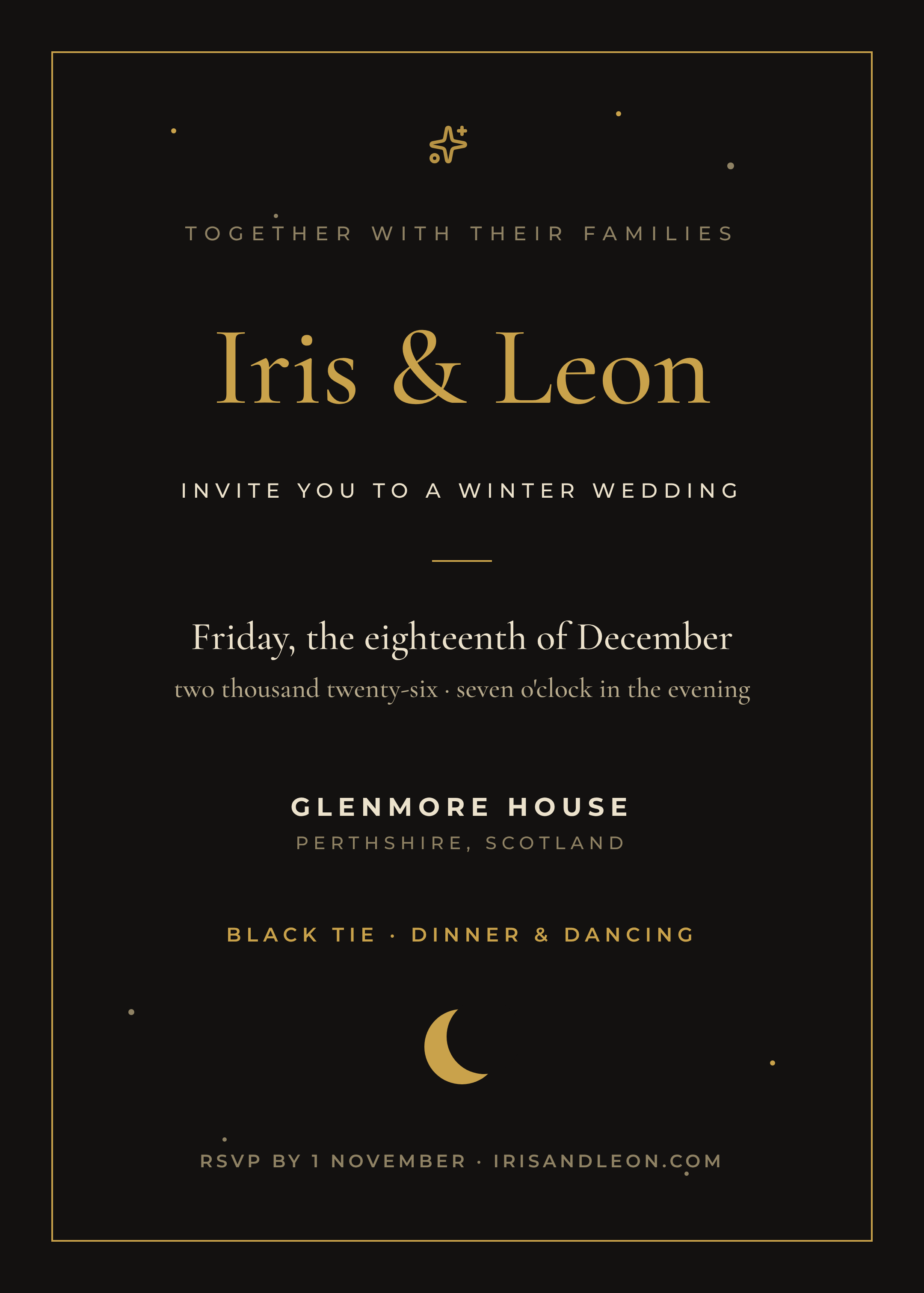 Celestial black & gold — Wedding Invitation