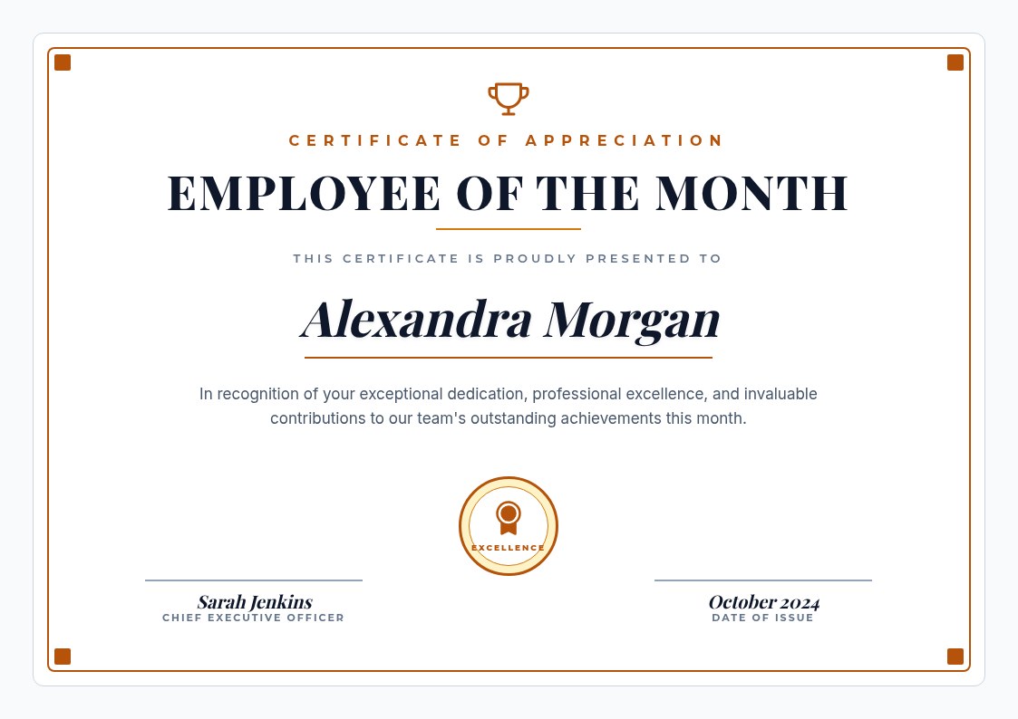 Employee Month Certificate