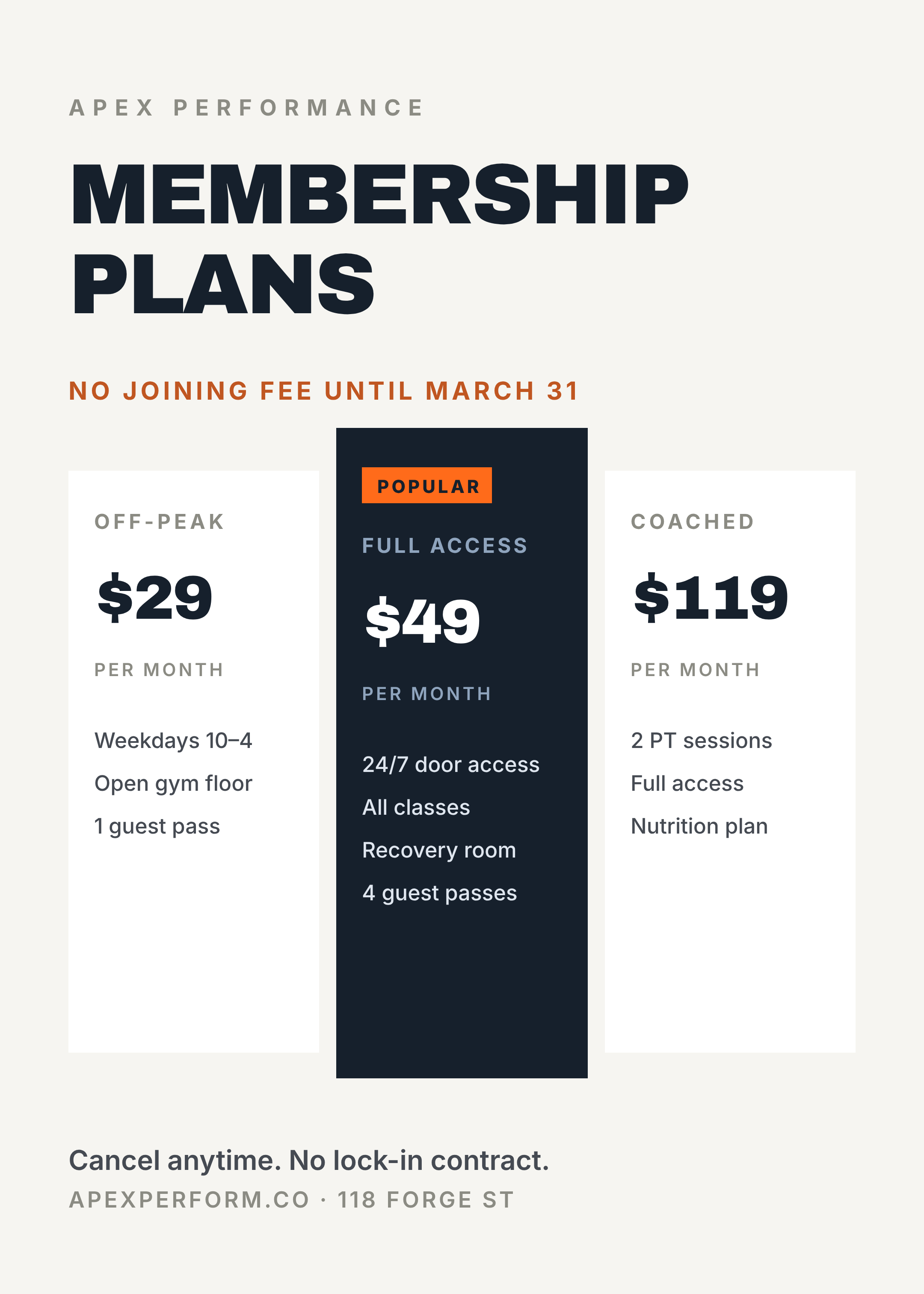 Membership price card — Gym Poster