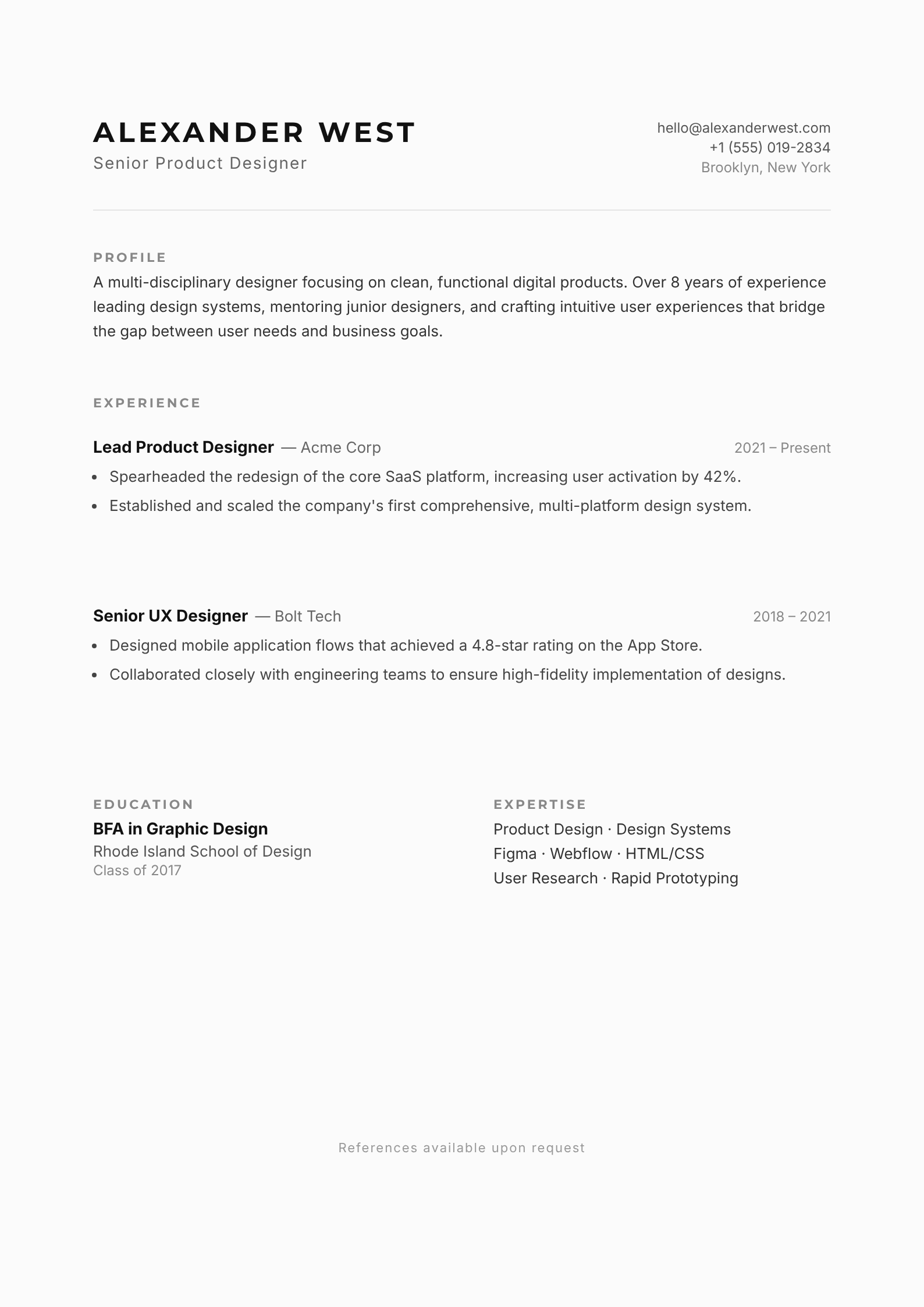 Minimal Resume With Lots of Whitespace