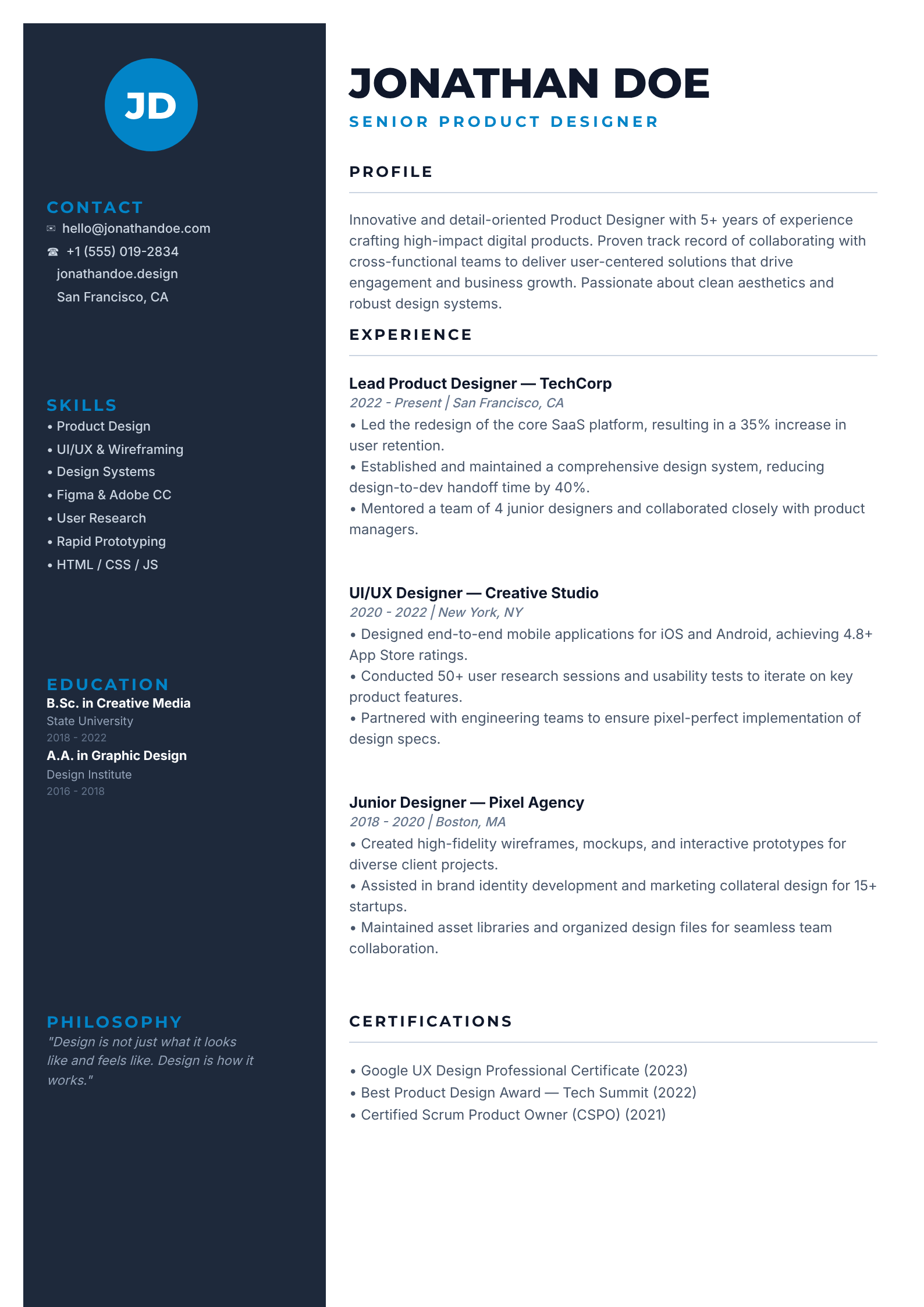 Creative Resume With a Sidebar For Skills