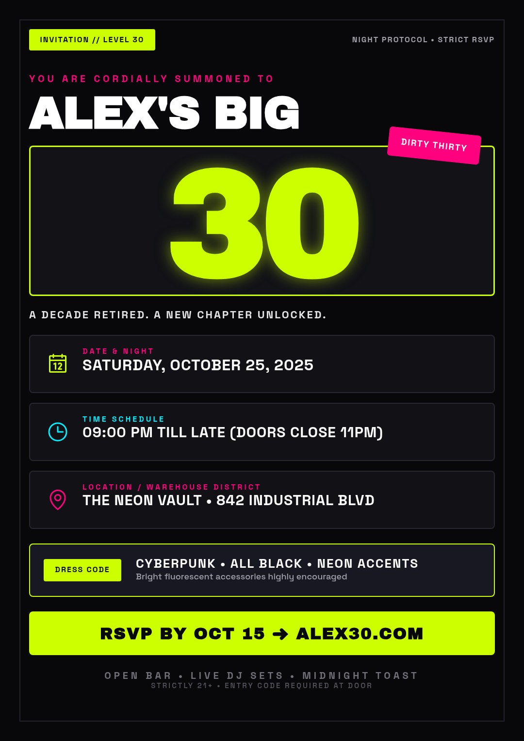 Birthday Neon Invitation