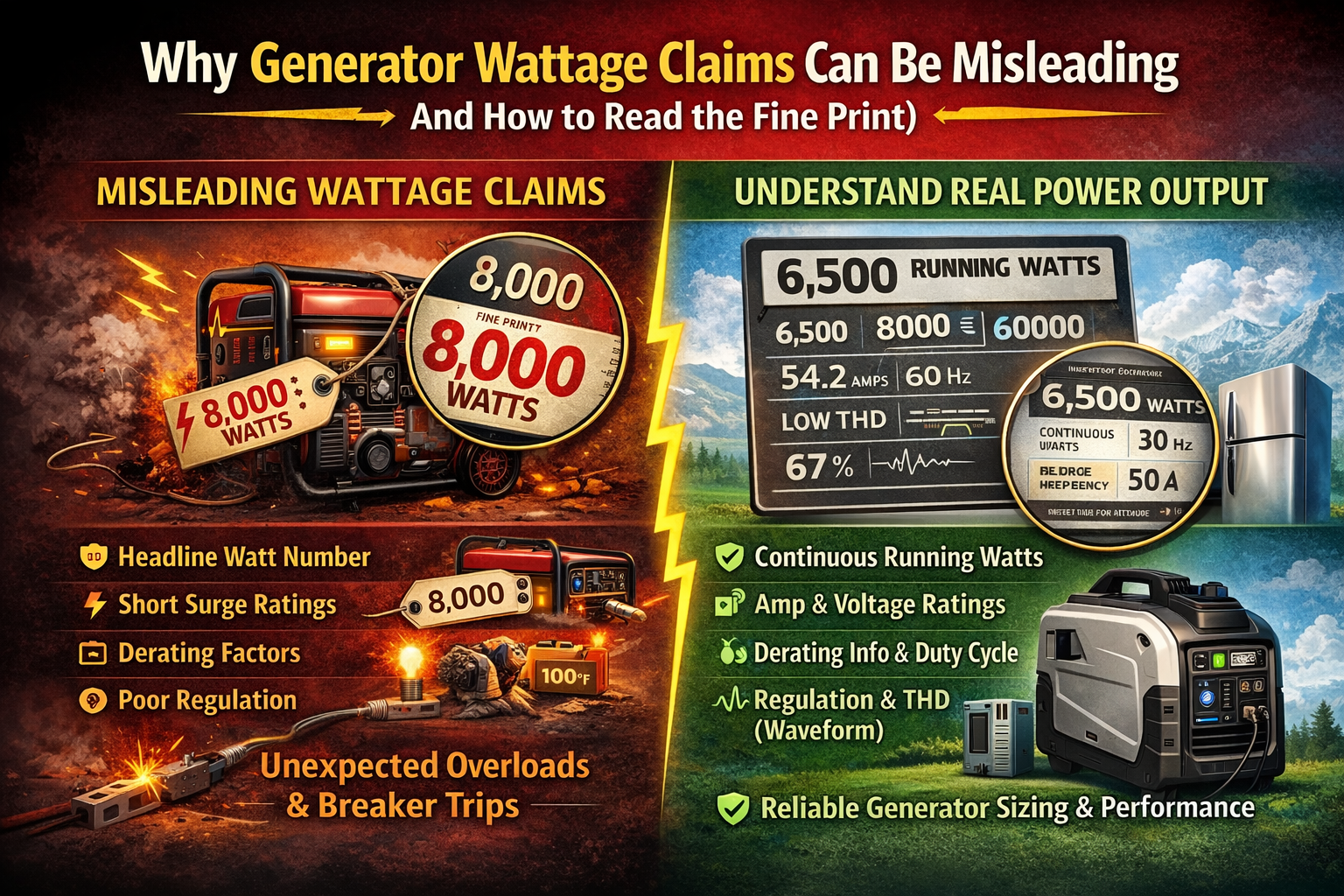 Why Generator Wattage Claims Can Be Misleading (And How to Read the Fine Print)