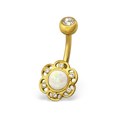 Body Jewelry Flower Belly Banana with Crystal and Snythetic Opal