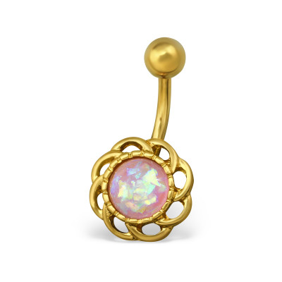 Body Jewelry Flower Belly Banana with Snythetic Opal