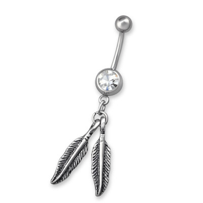 Hanging Feather Body Jewelry Belly Banana with Crystal