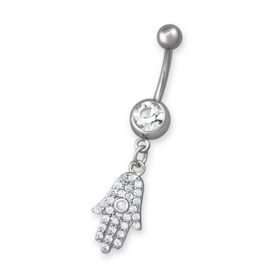 Body Jewelry Hamsa Belly Banana with Cubic Zirconia and Crystal