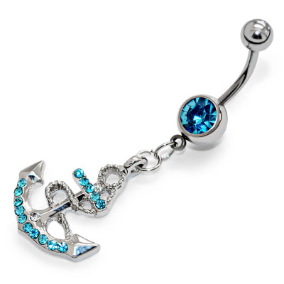 Body Jewelry Anchor Belly Banana with Crystal
