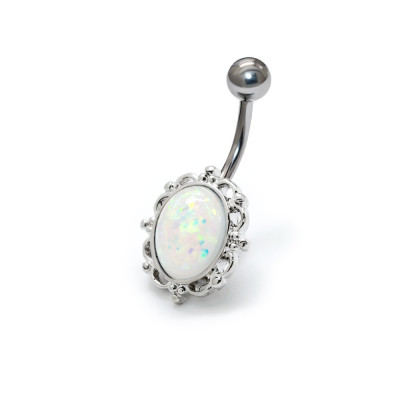 Oval Body Jewelry Belly Banana with Opal