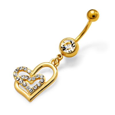 Double Heart Body Jewelry Belly Banana with Crystal