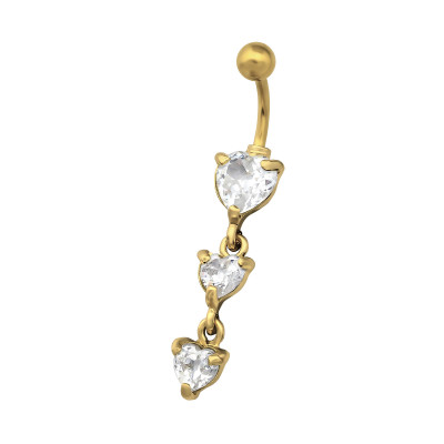 Body Jewelry Triple Heart Belly Banana with Cubic Zirconia