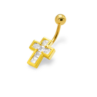 Body Jewelry Cross Belly Banana with Cubic Zirconia