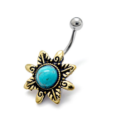 Body Jewelry Flower Belly Banana with Turquoise