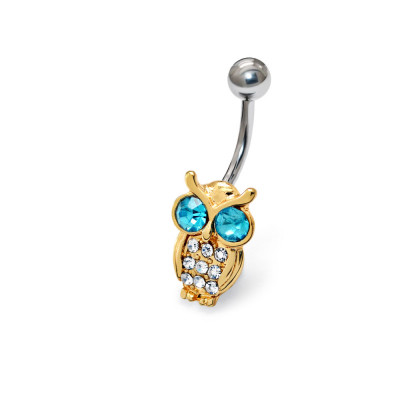 Owl Body Jewelry Belly Banana with Crystal