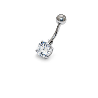 Classic Solitaire Body Jewelry Belly Banana with Cubic Zirconia