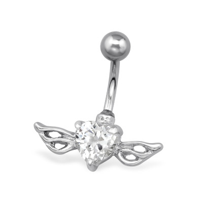 Winged Heart Body Jewelry Belly Banana with Cubic Zirconia