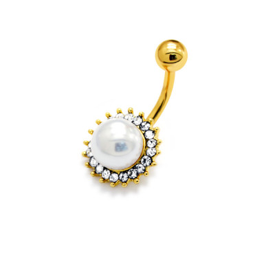 Round Body Jewelry Belly Banana with Pearl and Crystal