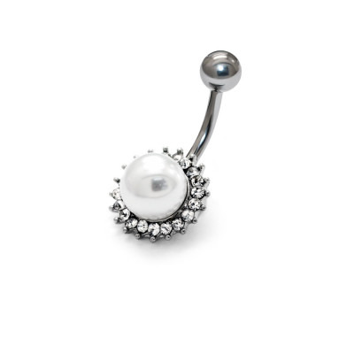 Round Body Jewelry Belly Banana with Pearl and Crystal