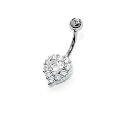 Heart Body Jewelry Belly Banana with Cubic Zirconia and Crystal