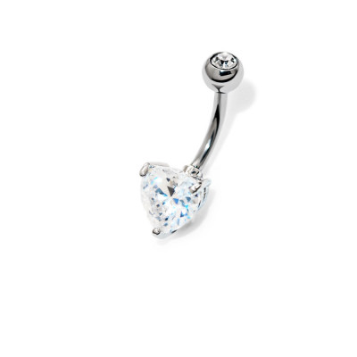 Heart Body Jewelry Belly Banana with Cubic Zirconia and Crystal