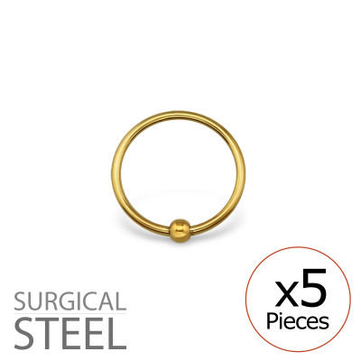 Pack of 5 10mm Gold Surgical Steel BCR