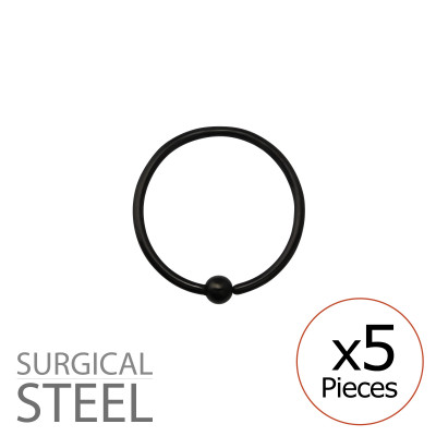 Pack of 5 12mm Black Surgical Steel BCR