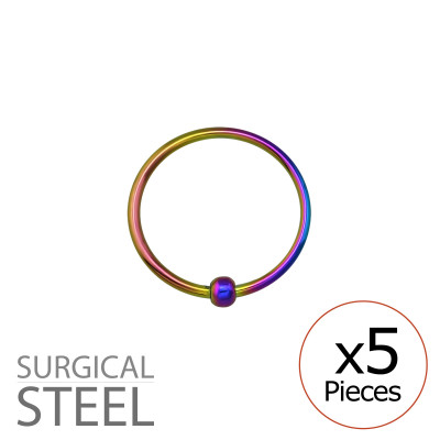 Pack of 5 12mm Rainbow Surgical Steel BCR