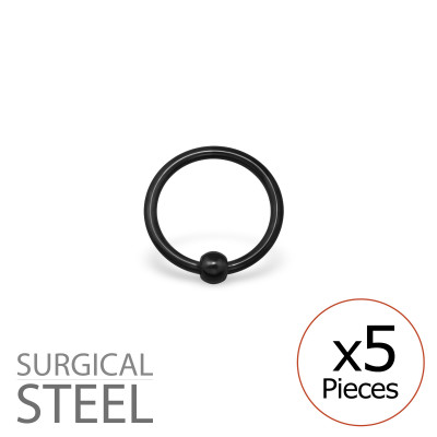 Pack of 5 8mm Black Surgical Steel BCR